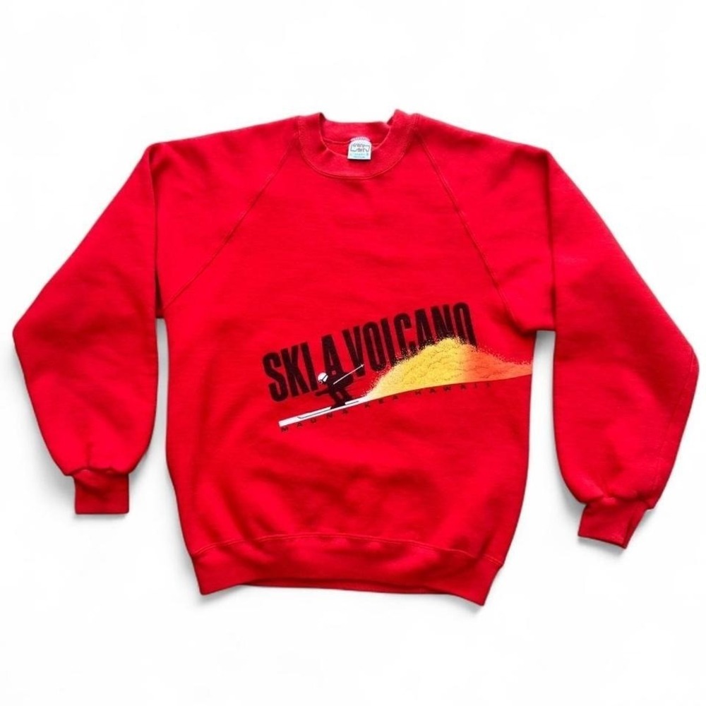 Vintage 80s Ski A Volcano Red Crewneck Sweater Sports Pullover M 20x25
